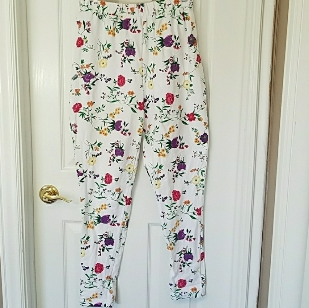 NWT Vintage leggings 1980s white floral leggings